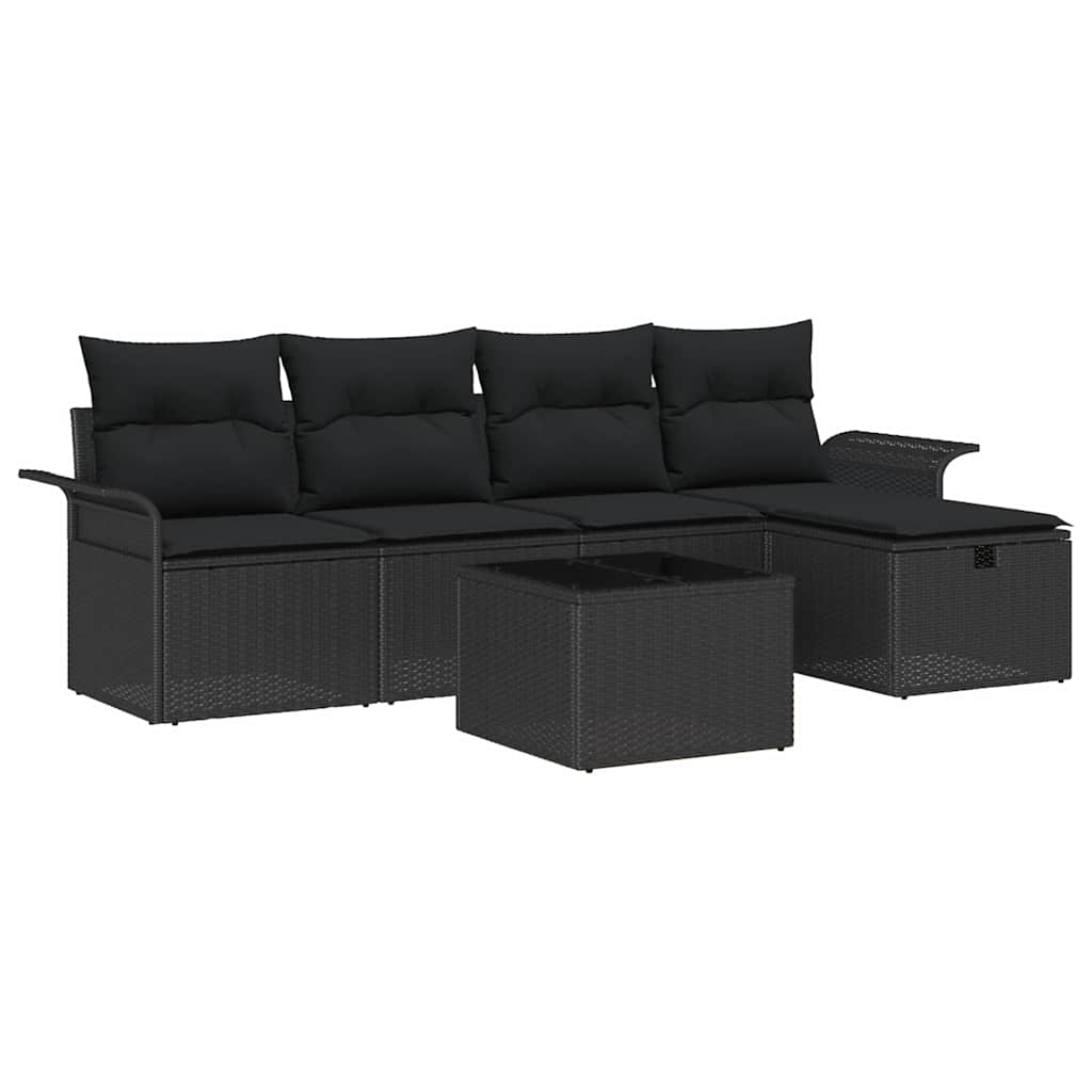 Conjunto de Sofá de Jardim com almofada 6 pcs Preto vime PE