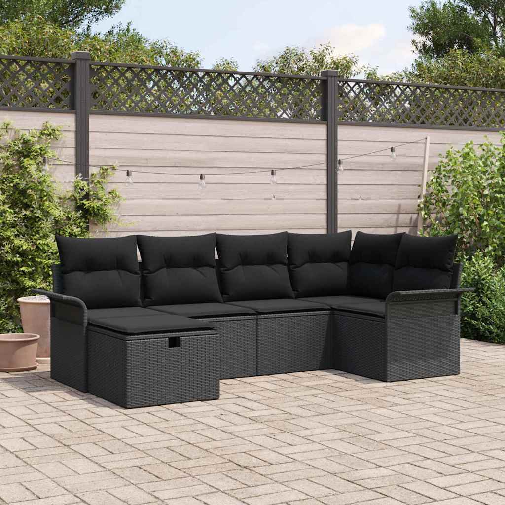 Conjunto de Sofá de Jardim com almofada 6 pcs Preto vime PE