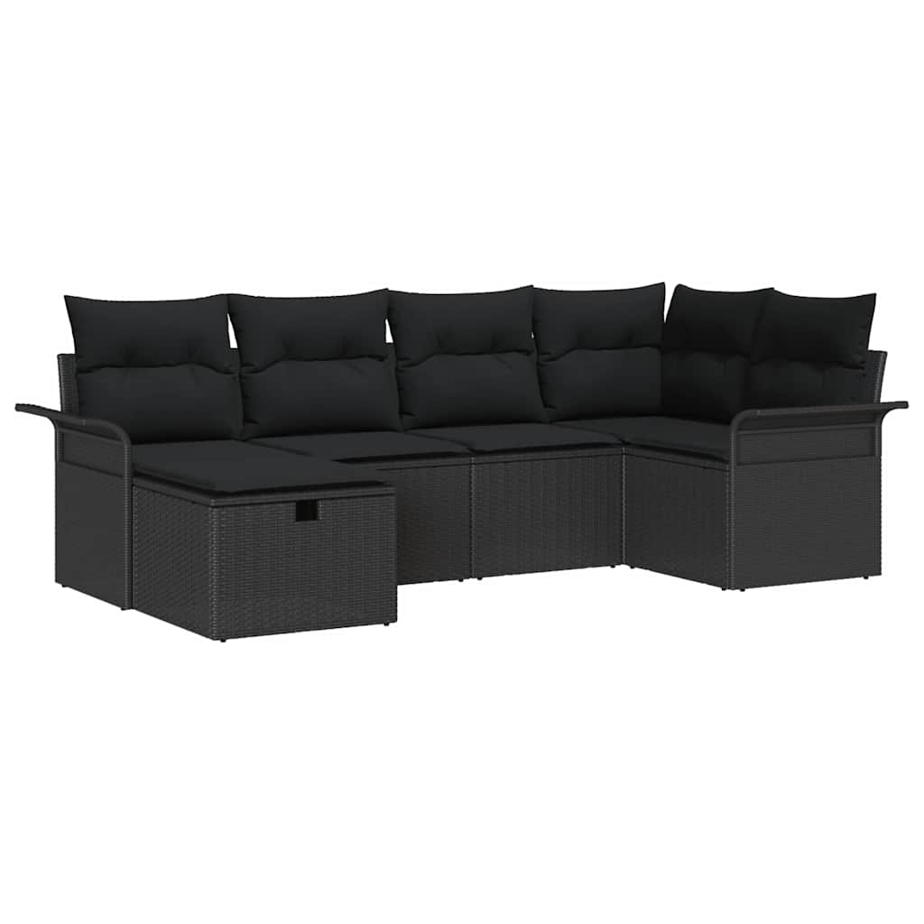 Conjunto de Sofá de Jardim com almofada 6 pcs Preto vime PE