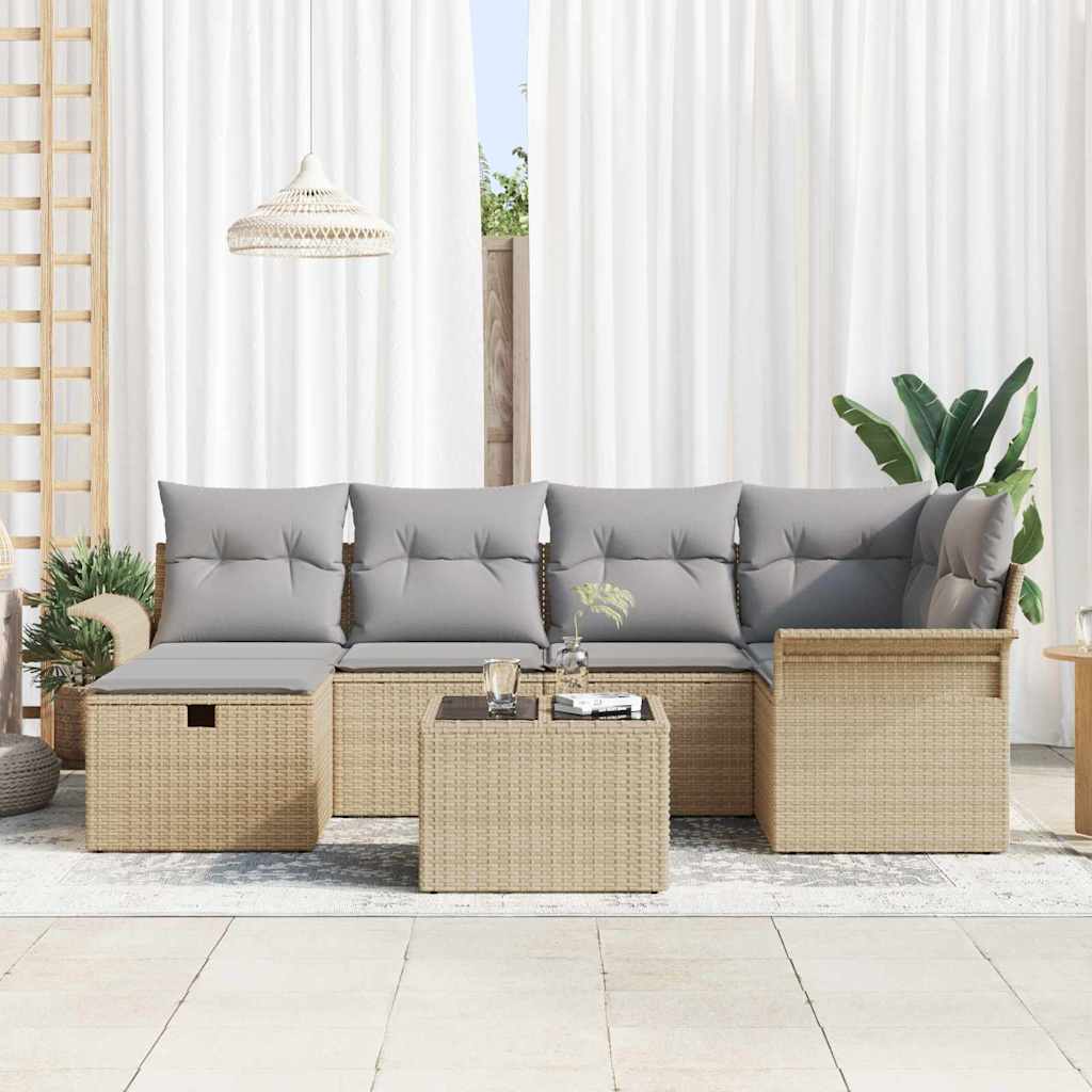 Conjunto de Sofá de Jardim 7 pcs Bege e Cinza Claro vime PE