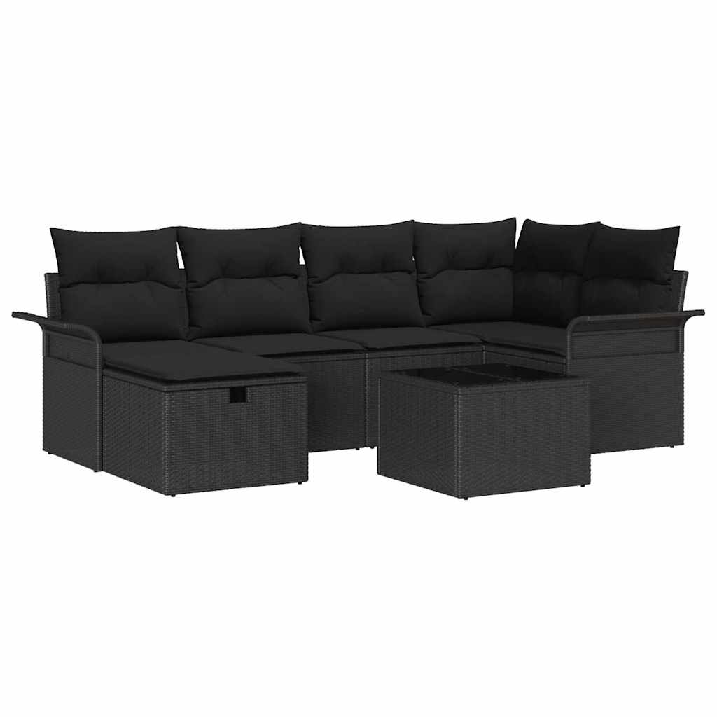 Conjunto de Sofá de Jardim com almofada 7 pcs Preto vime PE