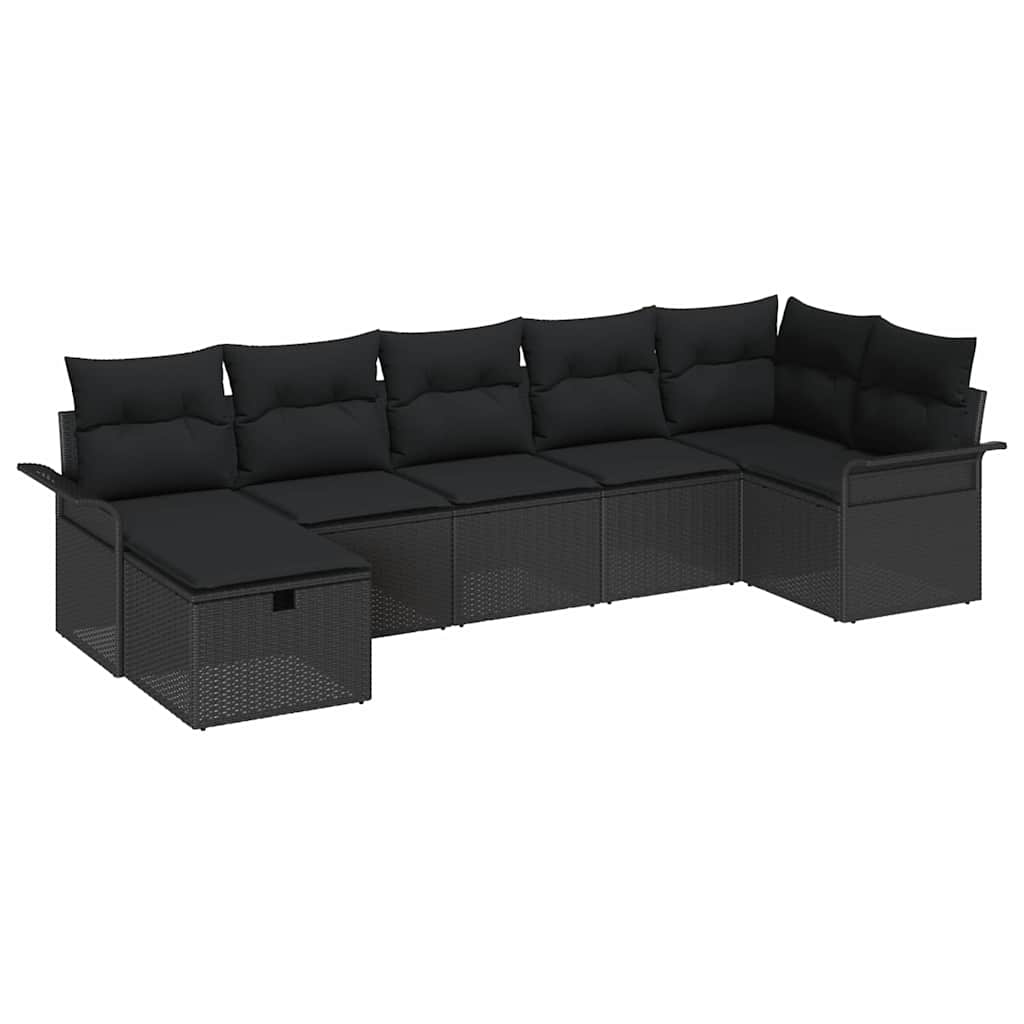 Conjunto de Sofá de Jardim com almofada 7 pcs Preto vime PE