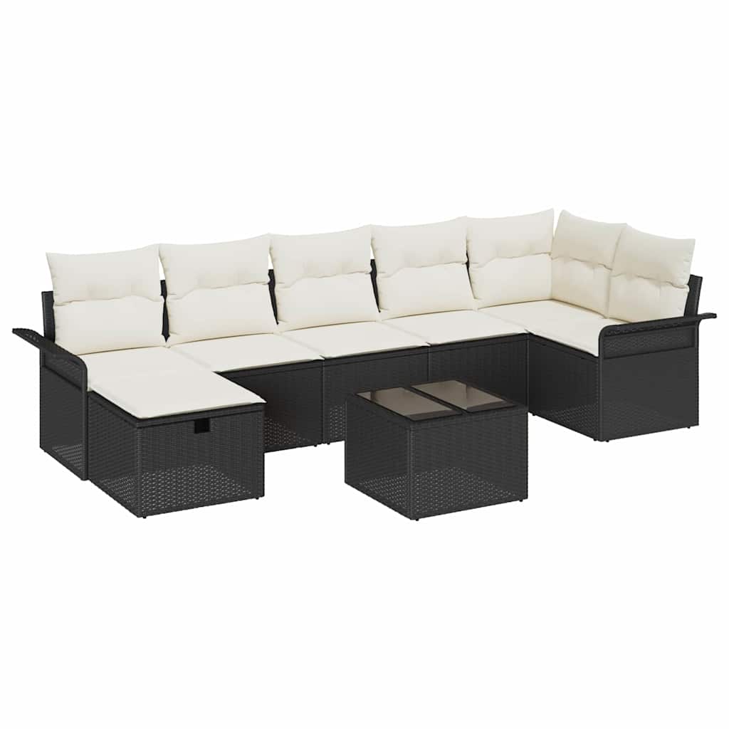 Conjunto de Sofá de Jardim Manual 8 pcs Preto e Creme vime PE