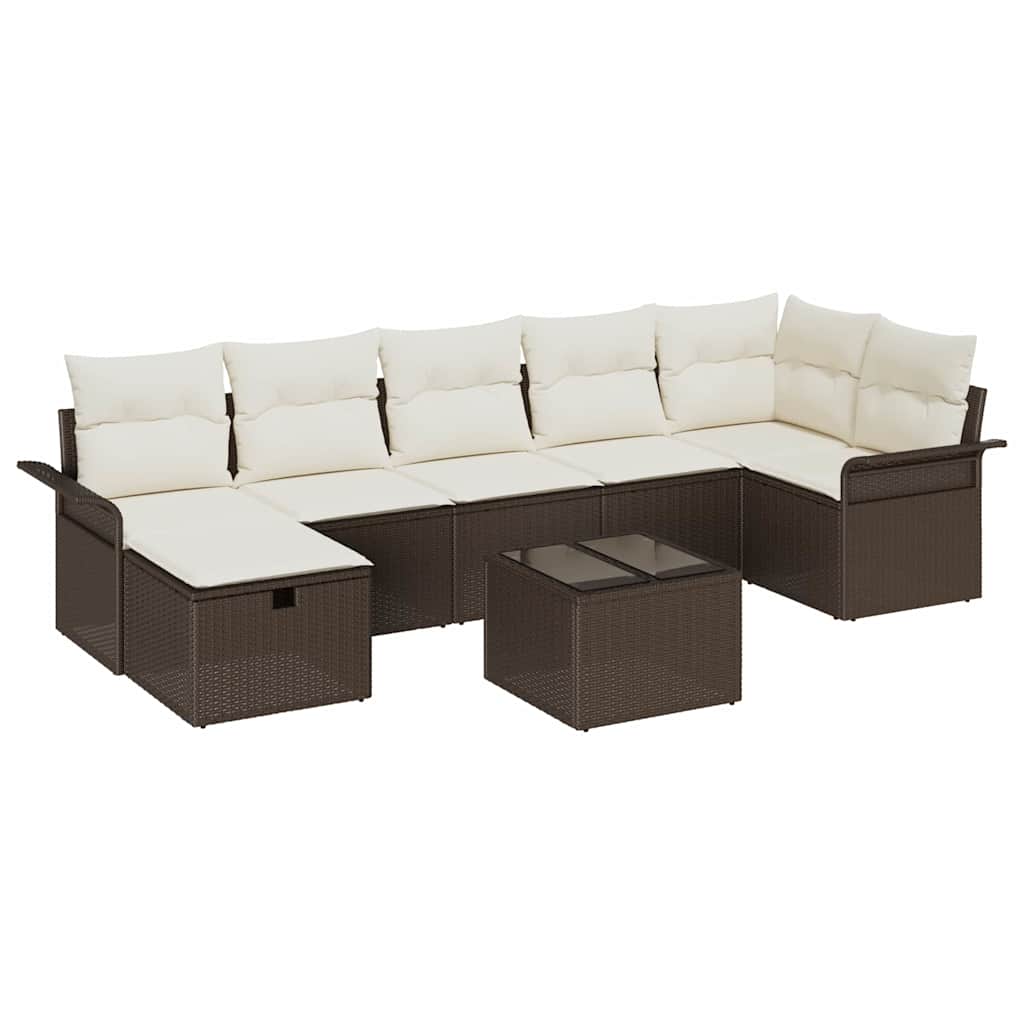 Conjunto de Sofá de Jardim Manual 8 pcs Marrom e Creme vime PE