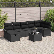Conjunto de Sofá de Jardim com almofada 8 pcs Preto vime PE
