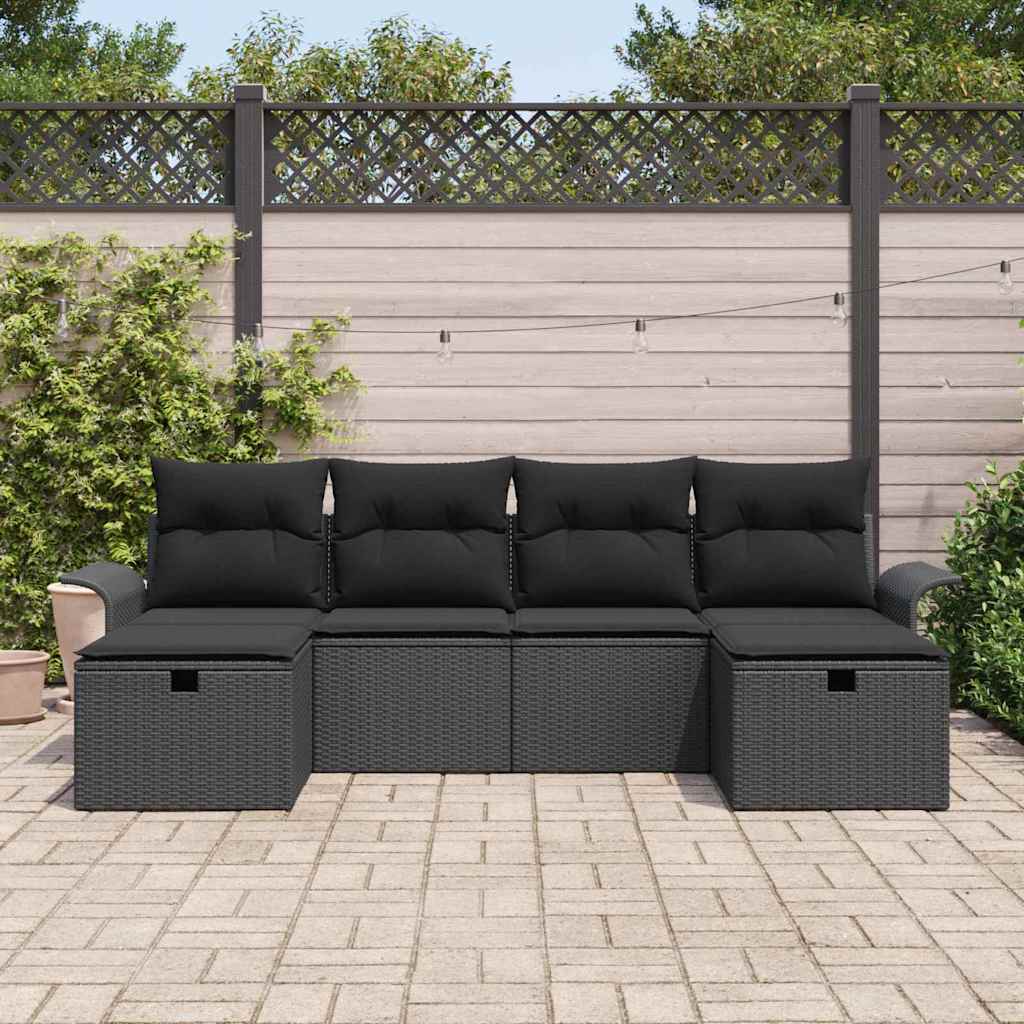 Conjunto de Sofá de Jardim com almofada 6 pcs Preto vime PE