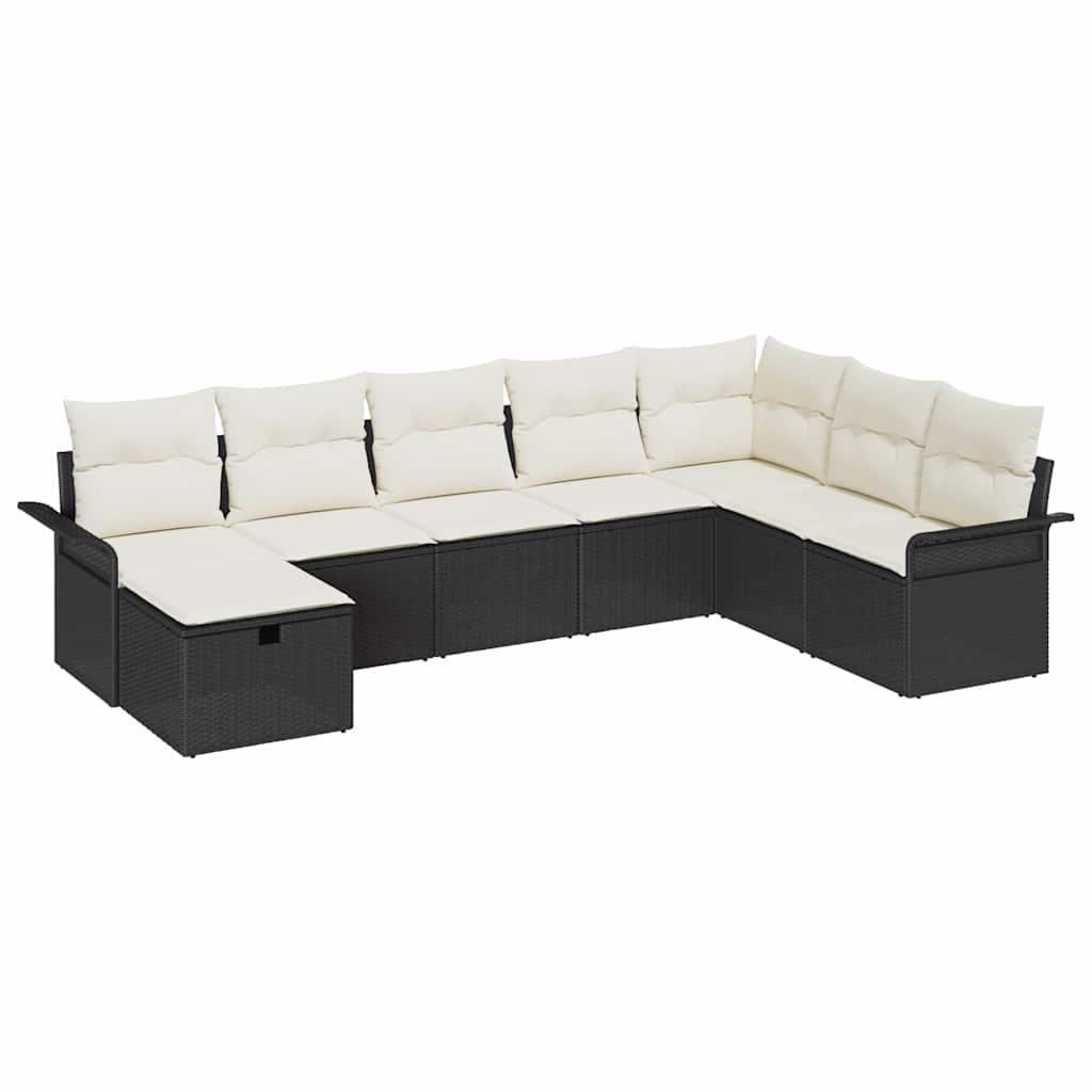 Conjunto de Sofá de Jardim Manual 8 pcs Preto e Creme vime PE