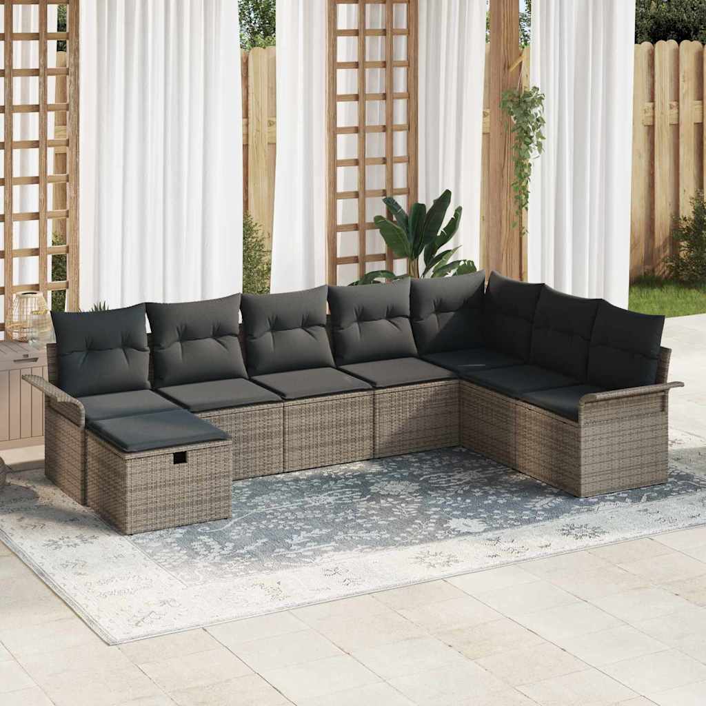 Conjunto de Sofá de Jardim com almofada 8 pcs Cinzeto vime PE