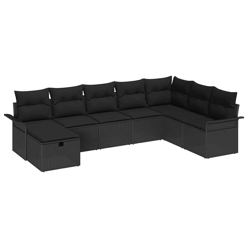 Conjunto de Sofá de Jardim com almofada 8 pcs Preto vime PE