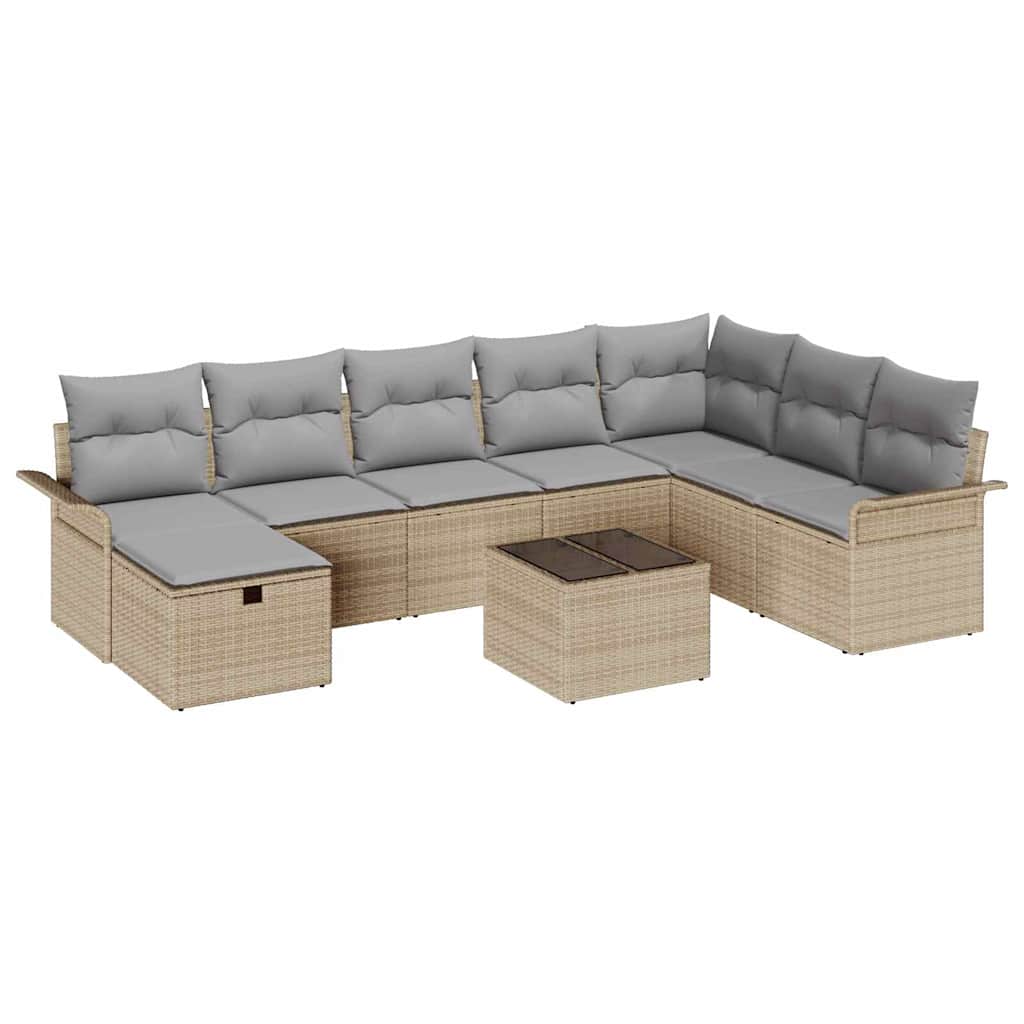 Conjunto de Sofá de Jardim 9 pcs Bege e Cinza Claro vime PE