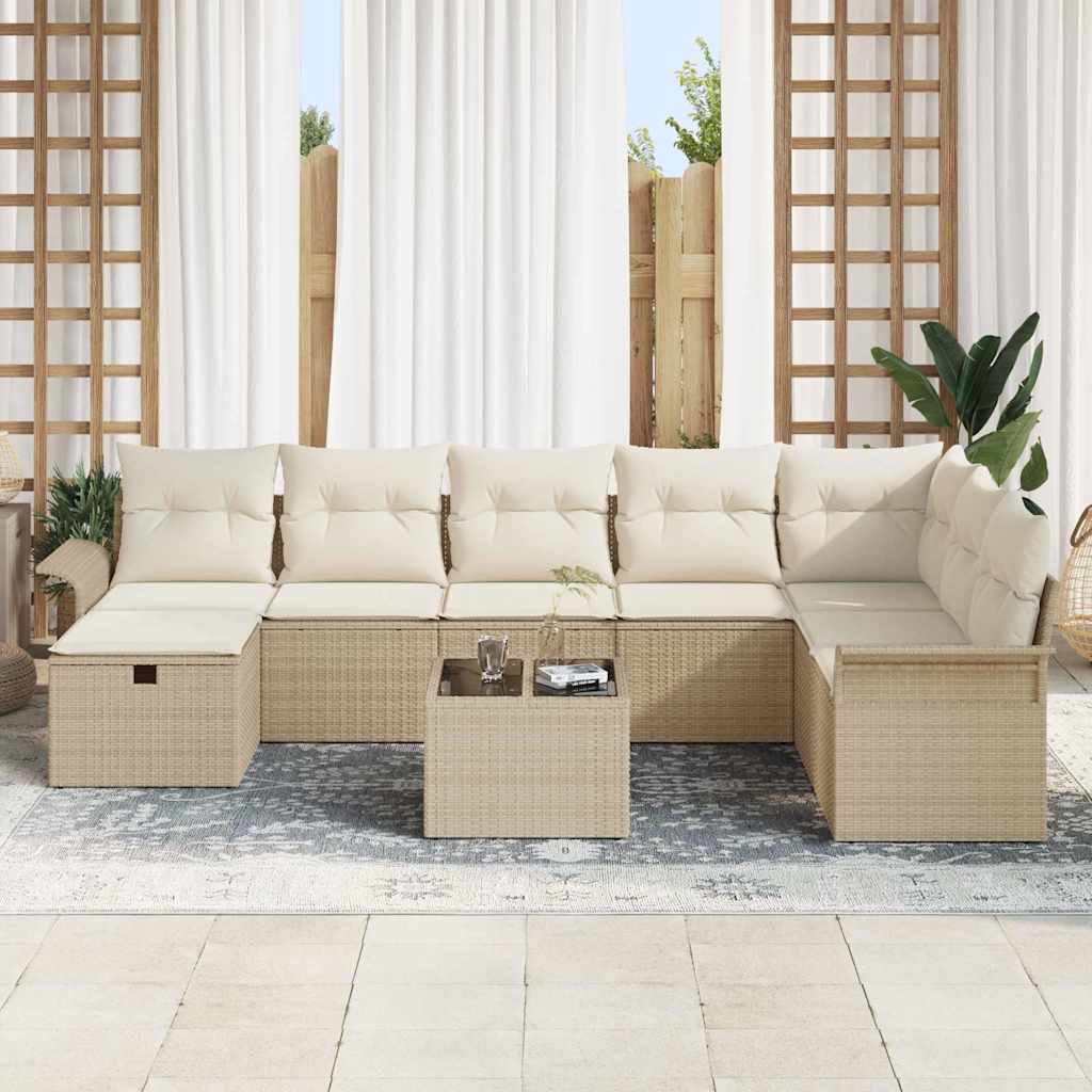 Conjunto de Sofá de Jardim Manual 9 pcs Bege e Creme vime PE