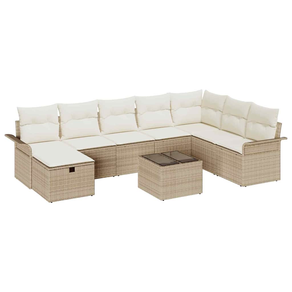 Conjunto de Sofá de Jardim Manual 9 pcs Bege e Creme vime PE