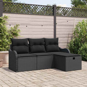 Conjunto de Sofá de Jardim com almofada 4 pcs Preto vime PE