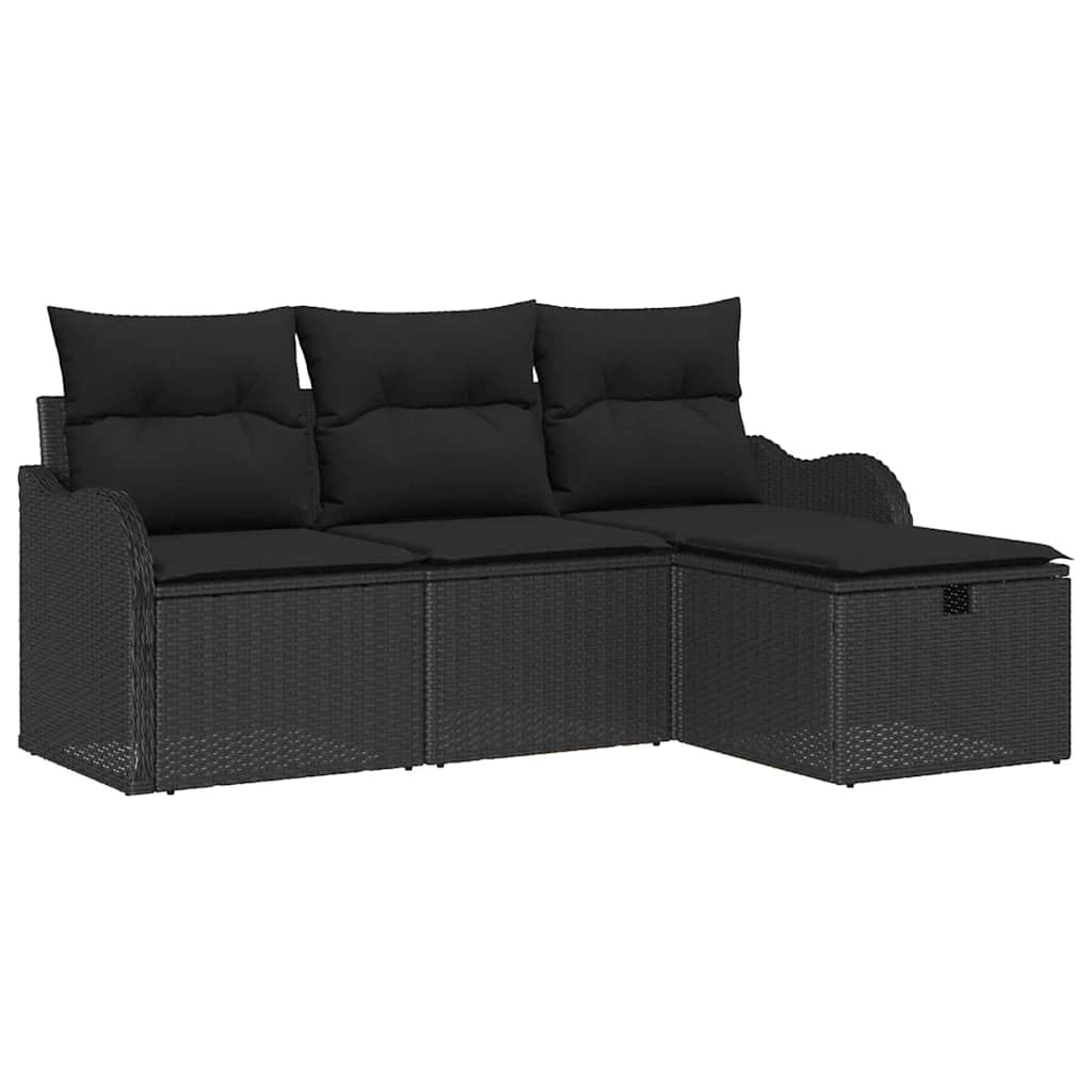 Conjunto de Sofá de Jardim com almofada 4 pcs Preto vime PE