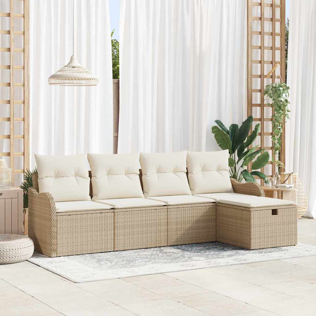 Conjunto de Sofá de Jardim 5 pcs bege e creme Rattan Sintético