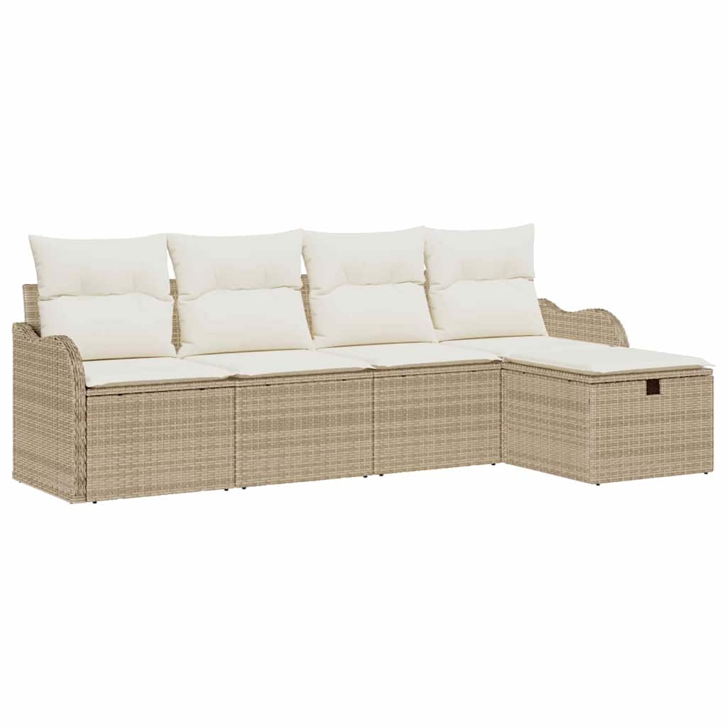 Conjunto de Sofá de Jardim 5 pcs bege e creme Rattan Sintético
