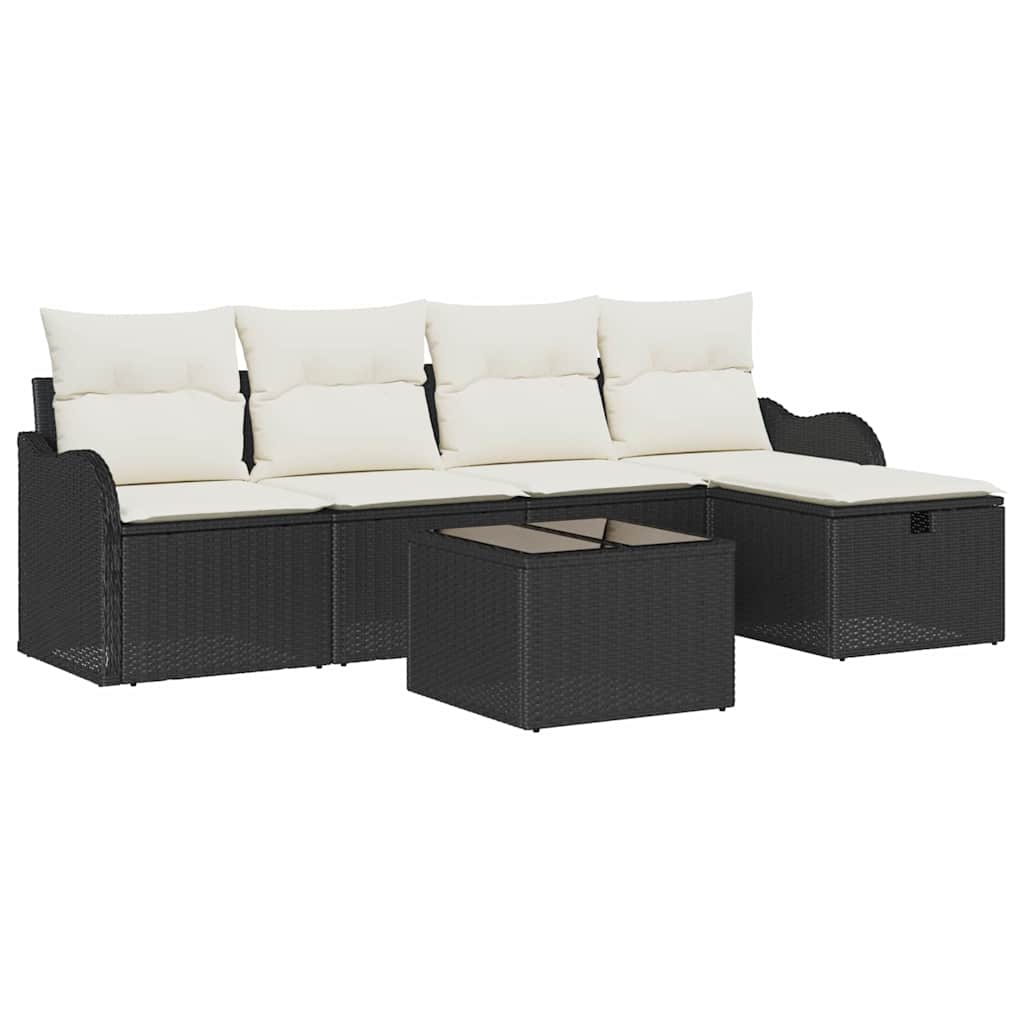 Conjunto de Sofá de Jardim 6 pcs Preto e creme Rattan Sintético