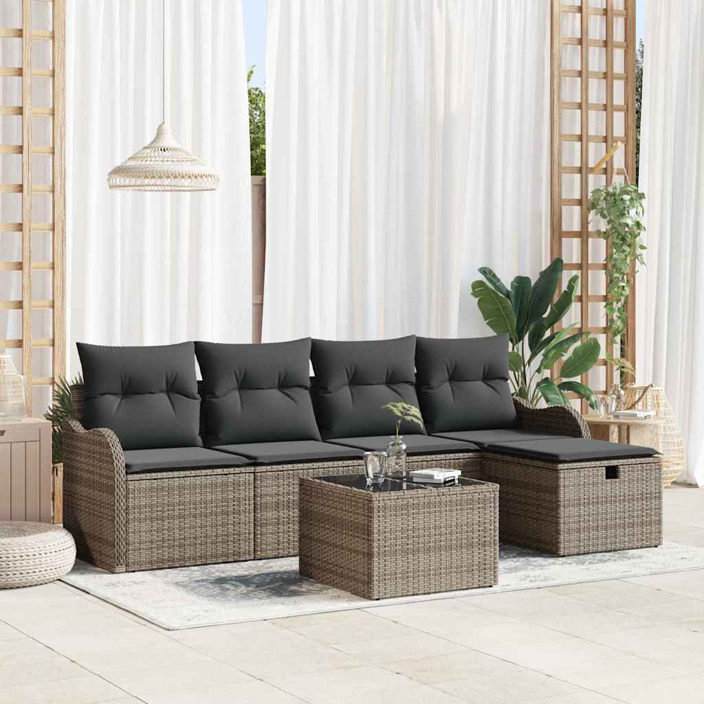 Conjunto de Sofá de Jardim 6 pcs Cinzeto Rattan Sintético