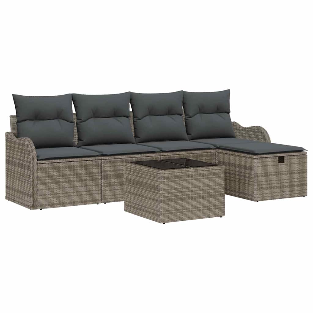 Conjunto de Sofá de Jardim 6 pcs Cinzeto Rattan Sintético