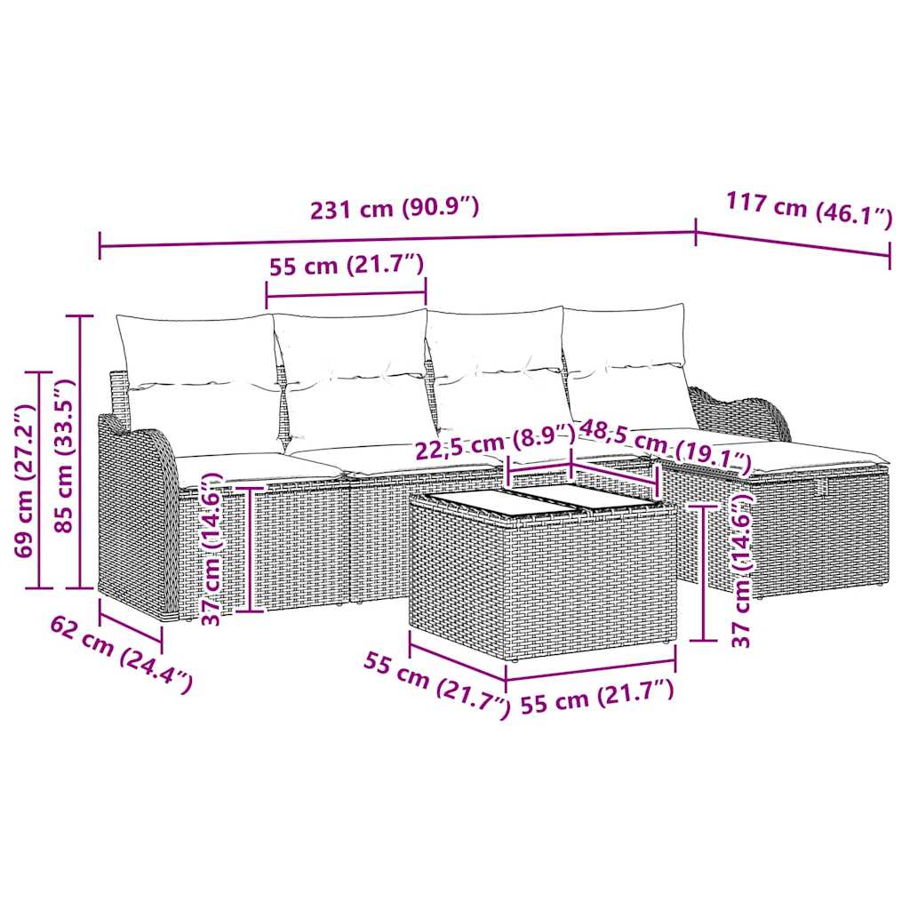 Conjunto de Sofá de Jardim com almofada 6 pcs Cinzento-claro