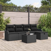Conjunto de Sofá de Jardim Manual 6 pcs Preto Rattan Sintético