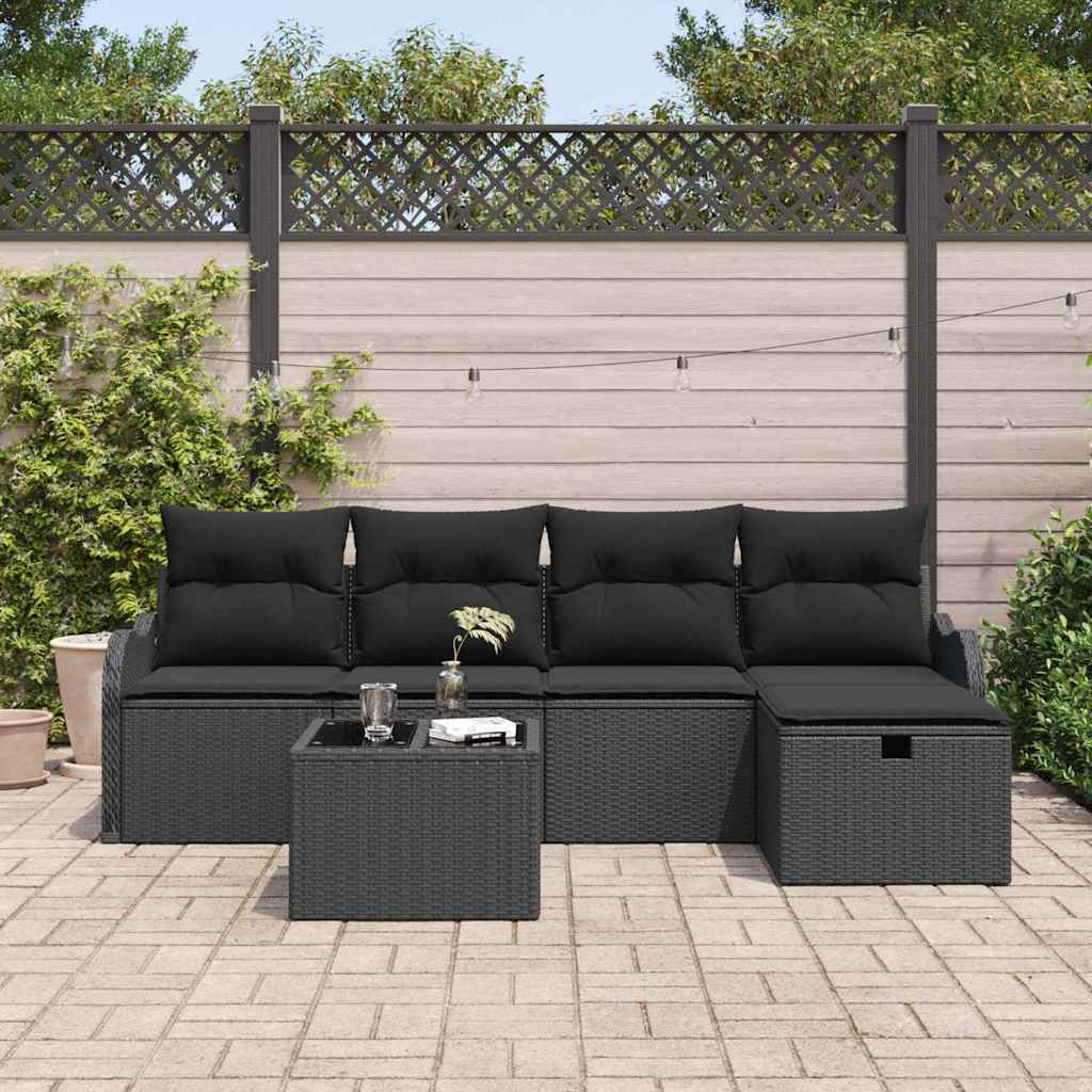 Conjunto de Sofá de Jardim Manual 6 pcs Preto Rattan Sintético