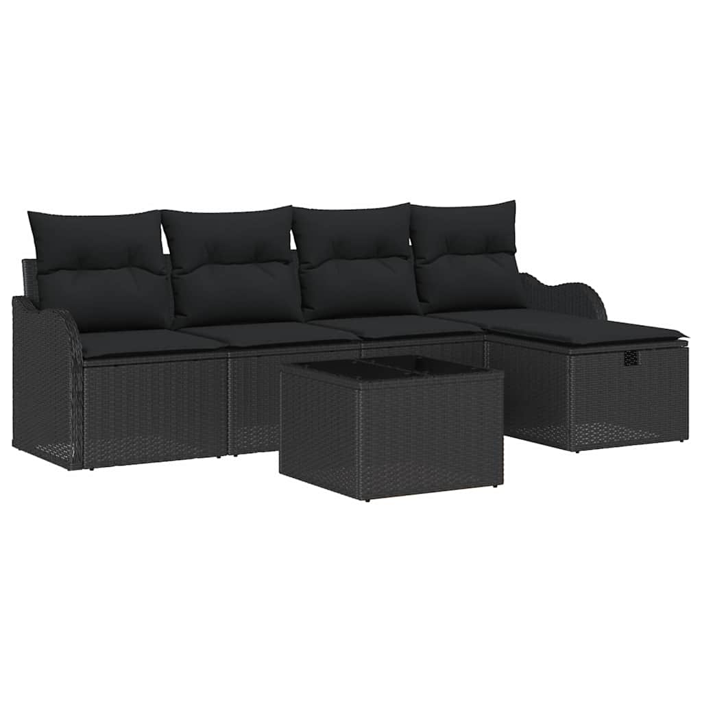 Conjunto de Sofá de Jardim Manual 6 pcs Preto Rattan Sintético