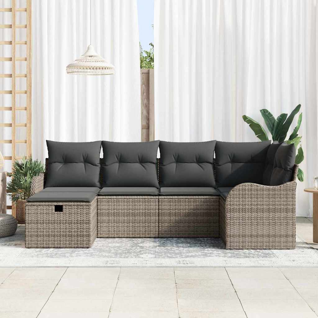 Conjunto de Sofá de Jardim 6 pcs Cinzeto Rattan Sintético