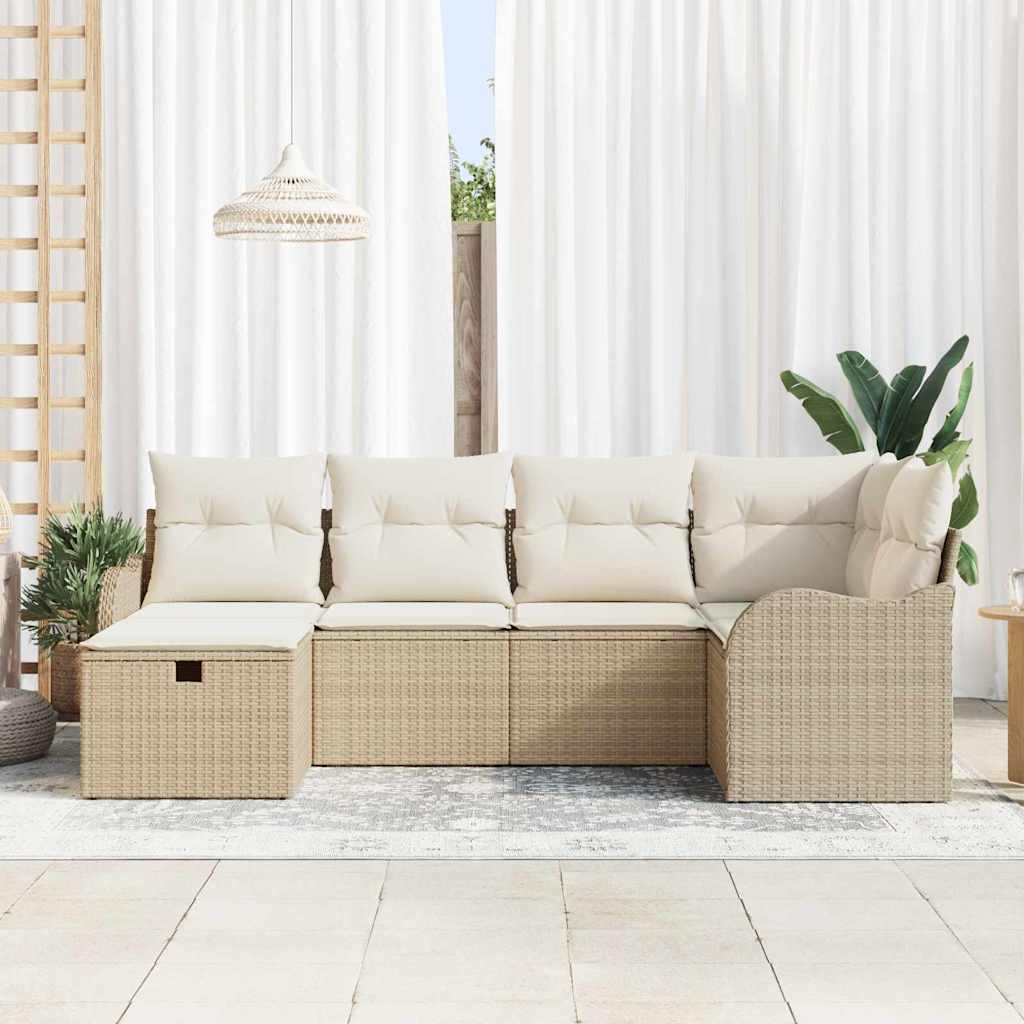 Conjunto de Sofá de Jardim 6 pcs bege e creme Rattan Sintético