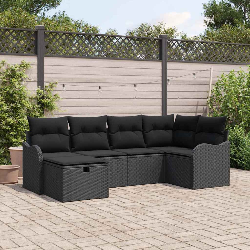 Conjunto de Sofá de Jardim Manual 6 pcs Preto Rattan Sintético
