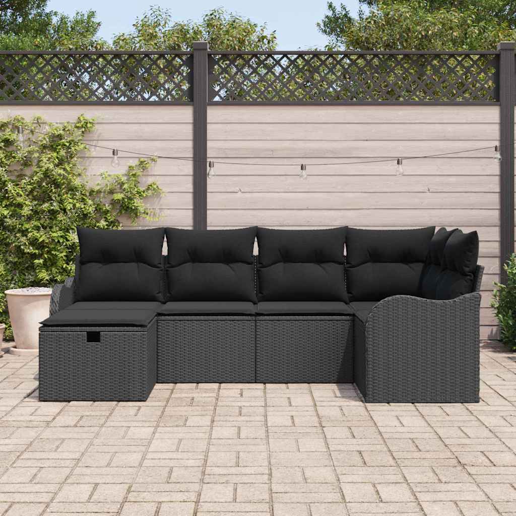 Conjunto de Sofá de Jardim Manual 6 pcs Preto Rattan Sintético