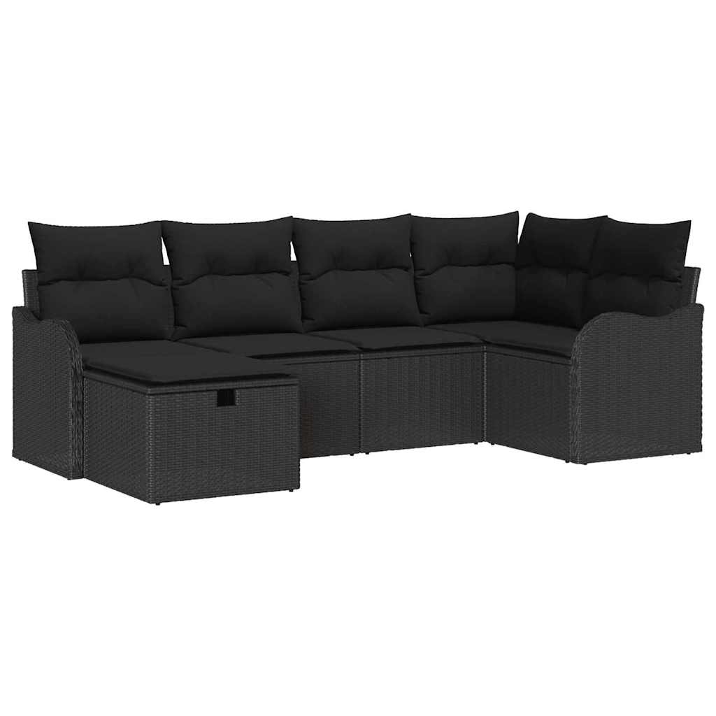 Conjunto de Sofá de Jardim Manual 6 pcs Preto Rattan Sintético