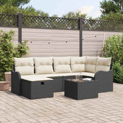 Conjunto de Sofá de Jardim 7 pcs Preto e creme Rattan Sintético