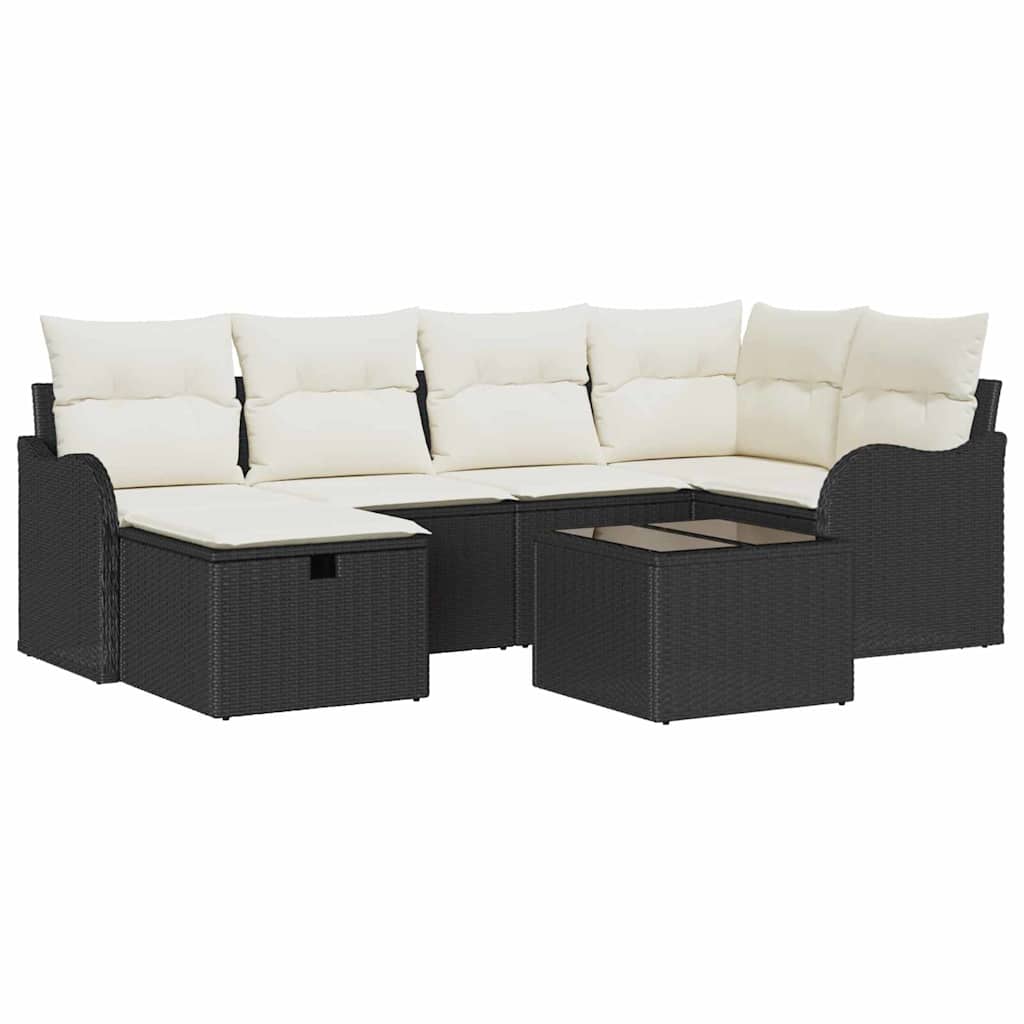 Conjunto de Sofá de Jardim 7 pcs Preto e creme Rattan Sintético