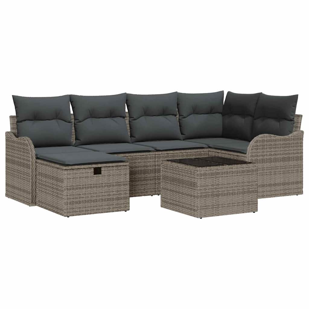 Conjunto de Sofá de Jardim 7 pcs Cinzeto Rattan Sintético
