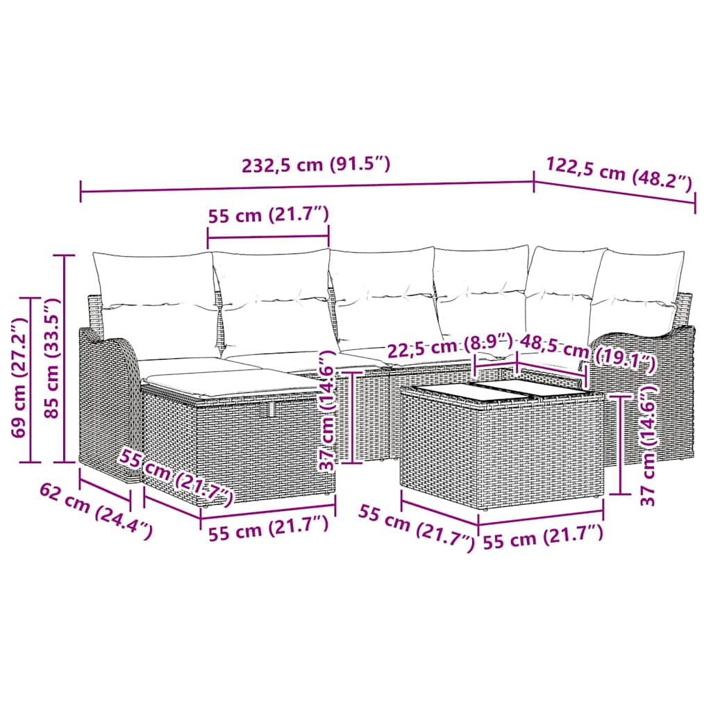 Conjunto de Sofá de Jardim 7 pcs Cinzeto Rattan Sintético