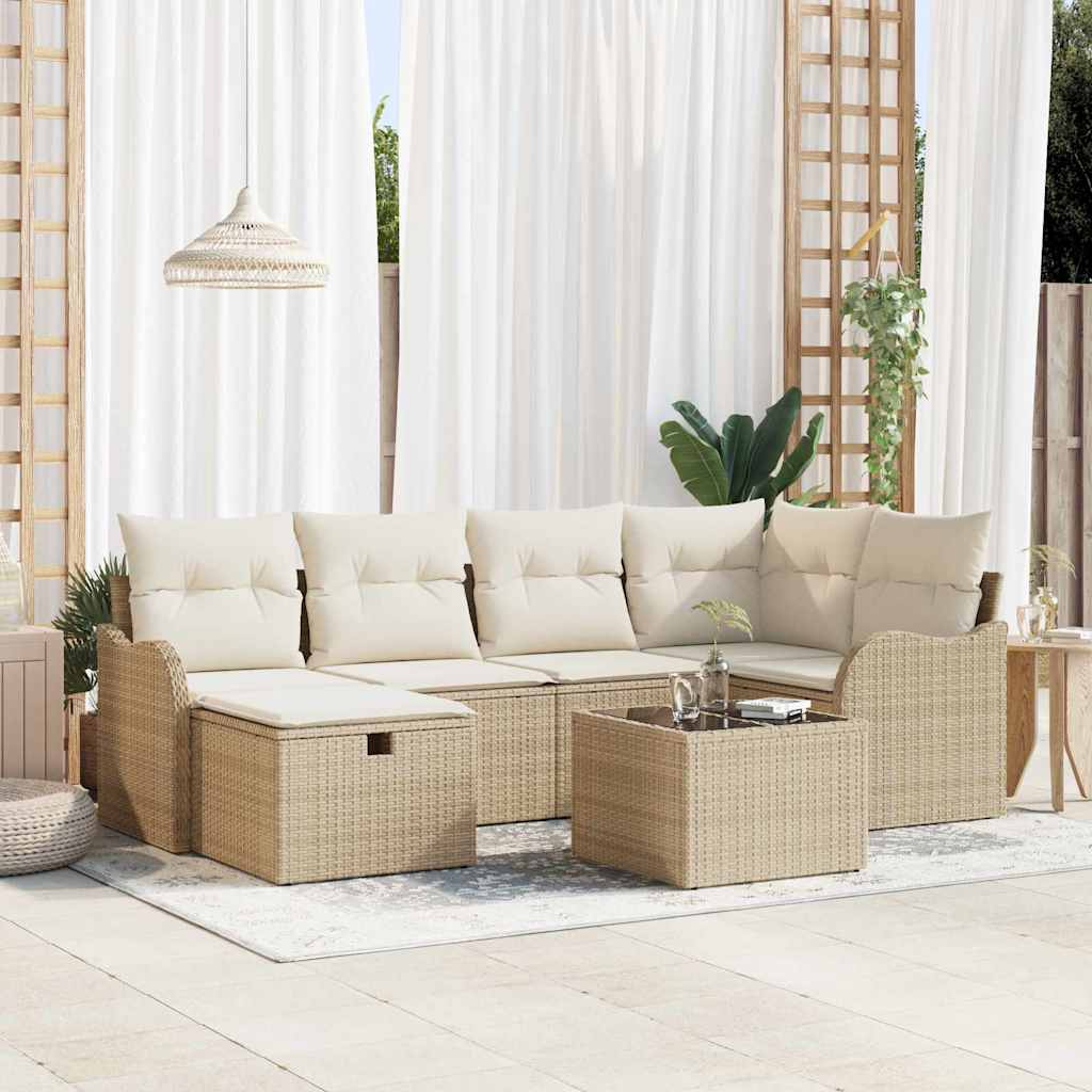 Conjunto de Sofá de Jardim 7 pcs bege e creme Rattan Sintético