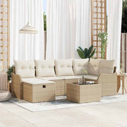 Conjunto de Sofá de Jardim 7 pcs bege e creme Rattan Sintético