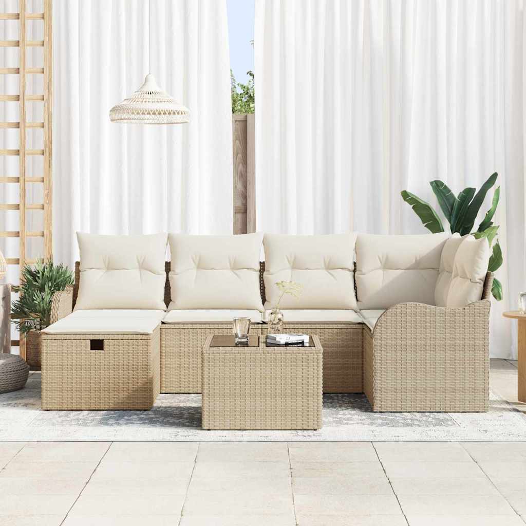 Conjunto de Sofá de Jardim 7 pcs bege e creme Rattan Sintético