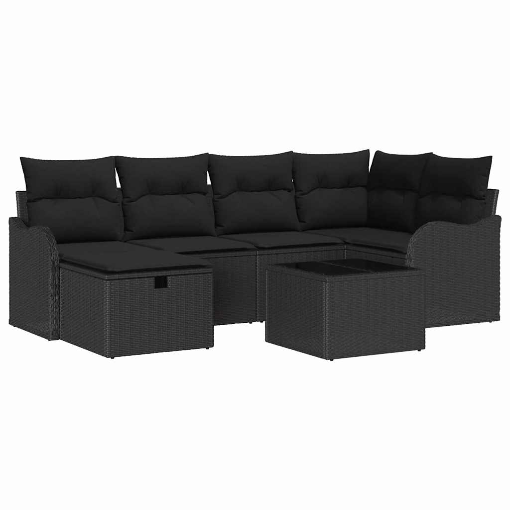 Conjunto de Sofá de Jardim Manual 7 pcs Preto Rattan Sintético