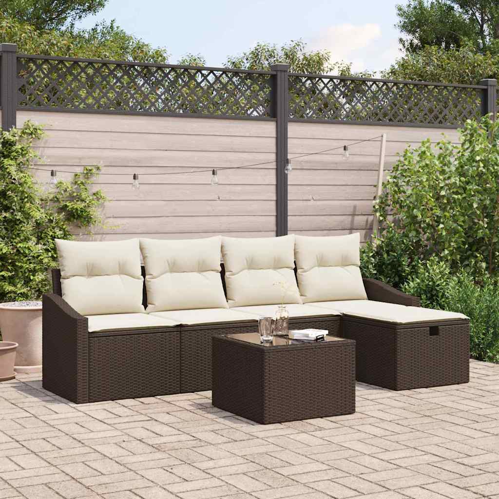 Conjunto de Sofá de Jardim 6 pcs Castanho Rattan Sintético