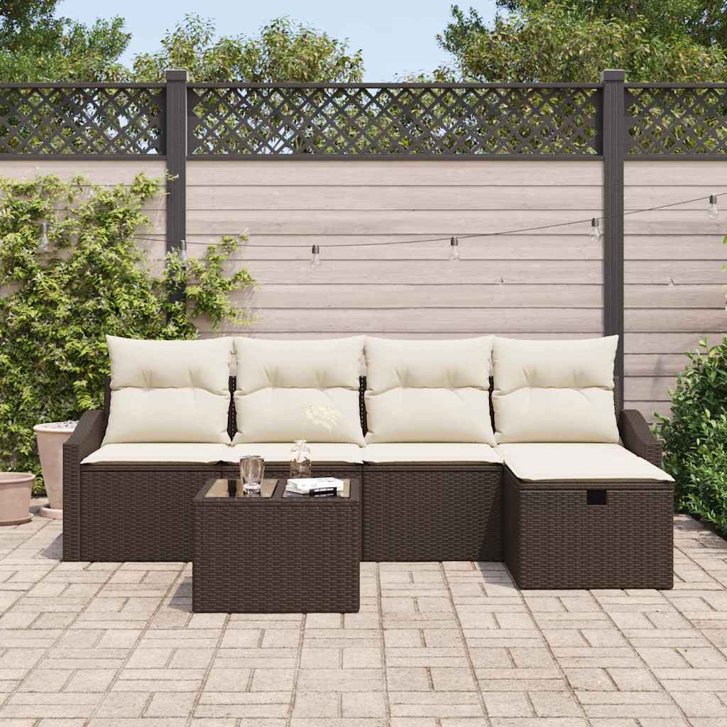 Conjunto de Sofá de Jardim 6 pcs Castanho Rattan Sintético