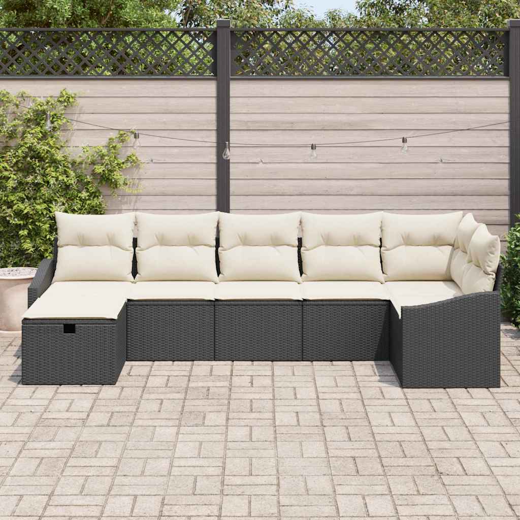 Conjunto de Sofá de Jardim 7 pcs Preto Rattan Sintético