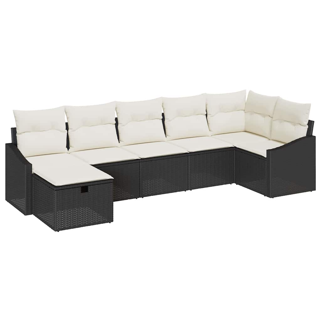 Conjunto de Sofá de Jardim 7 pcs Preto Rattan Sintético