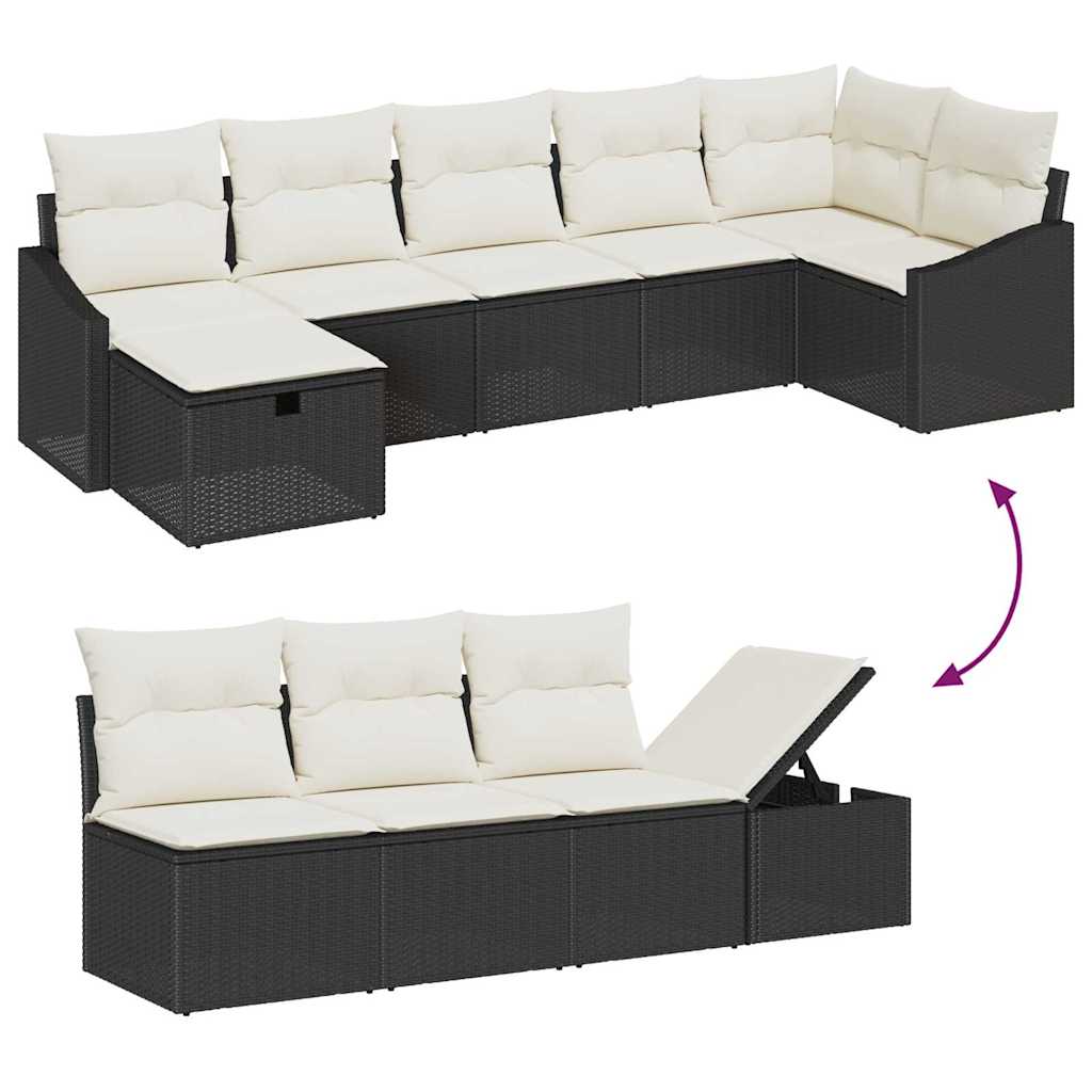Conjunto de Sofá de Jardim 7 pcs Preto Rattan Sintético