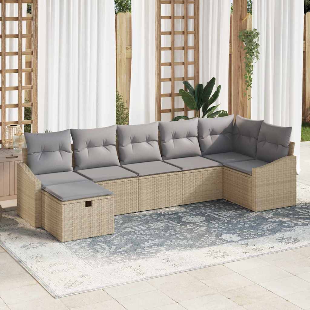 Conjunto de Sofá de Jardim 7 pcs Bege Rattan Sintético
