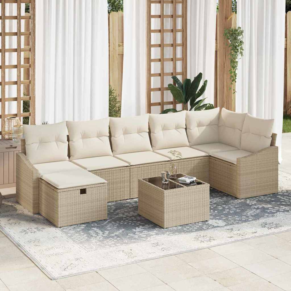 Conjunto de Sofá de Jardim 8 pcs Bege Rattan Sintético