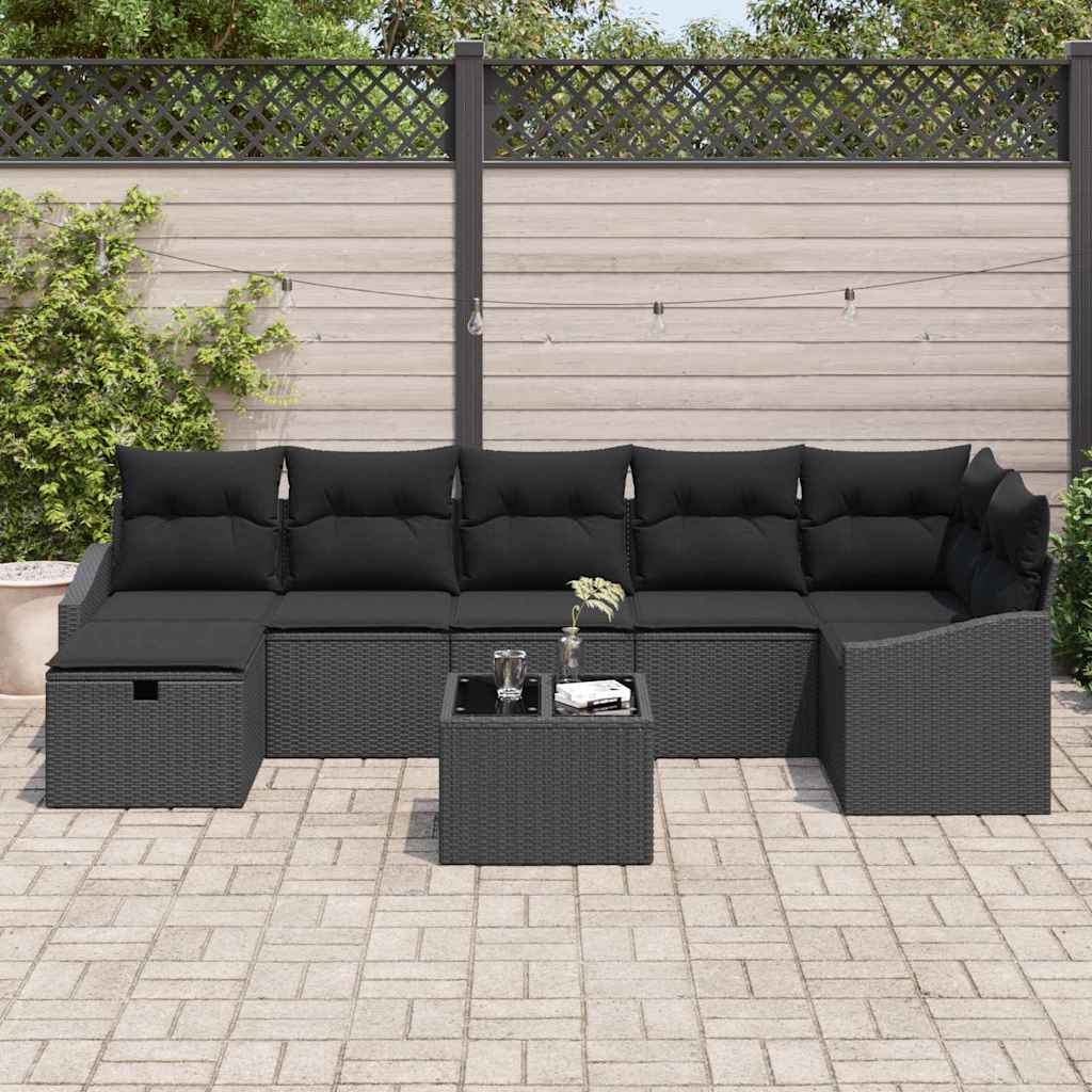 Conjunto de Sofá de Jardim 8 pcs Preto Rattan Sintético