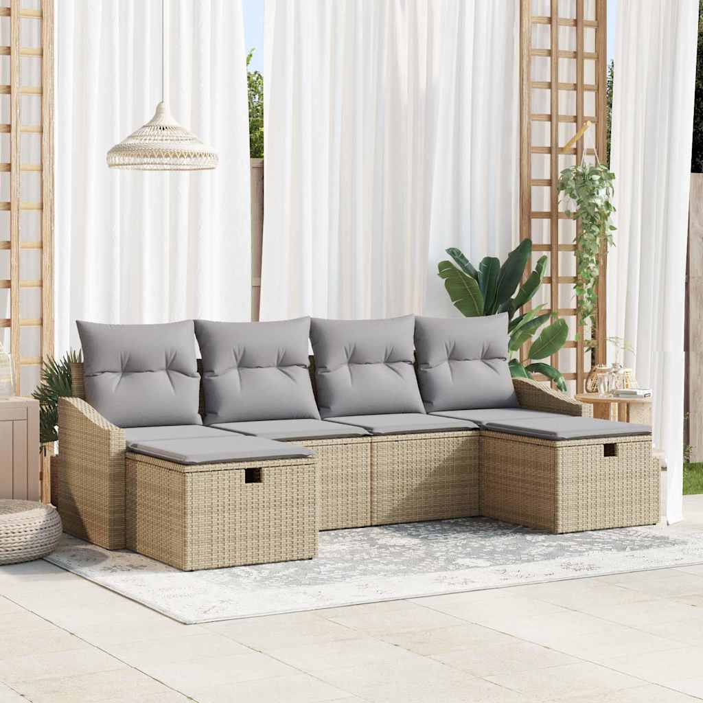 Conjunto de Sofá de Jardim 6 pcs Bege Rattan Sintético