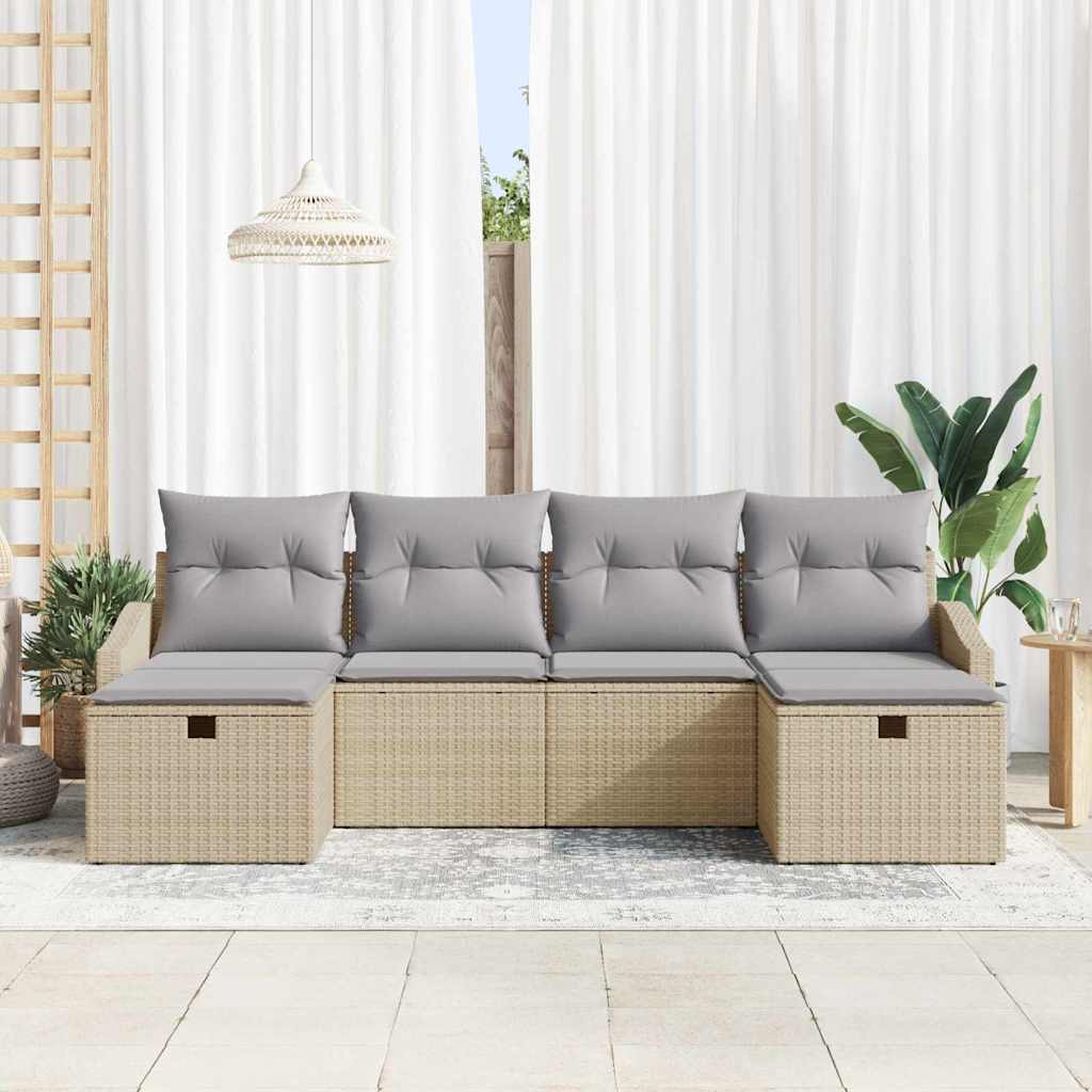 Conjunto de Sofá de Jardim 6 pcs Bege Rattan Sintético